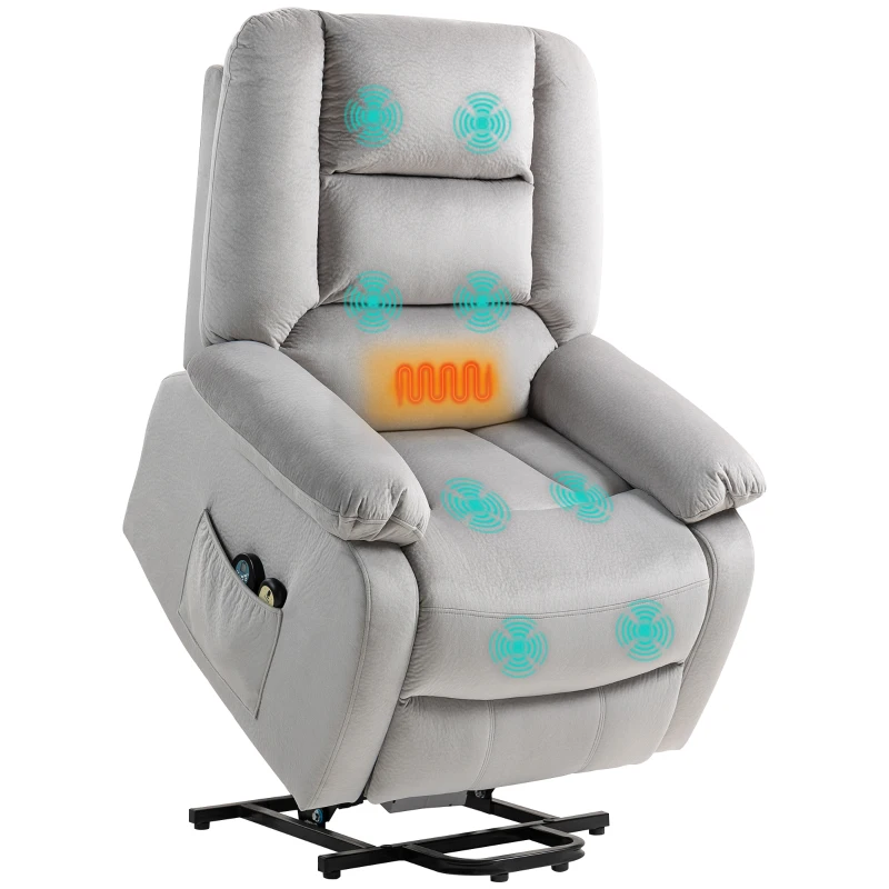 HOMCOM Opstaan Stoel met Massagefunctie, 90x93x110cm, Lichtgrijs(m-11)