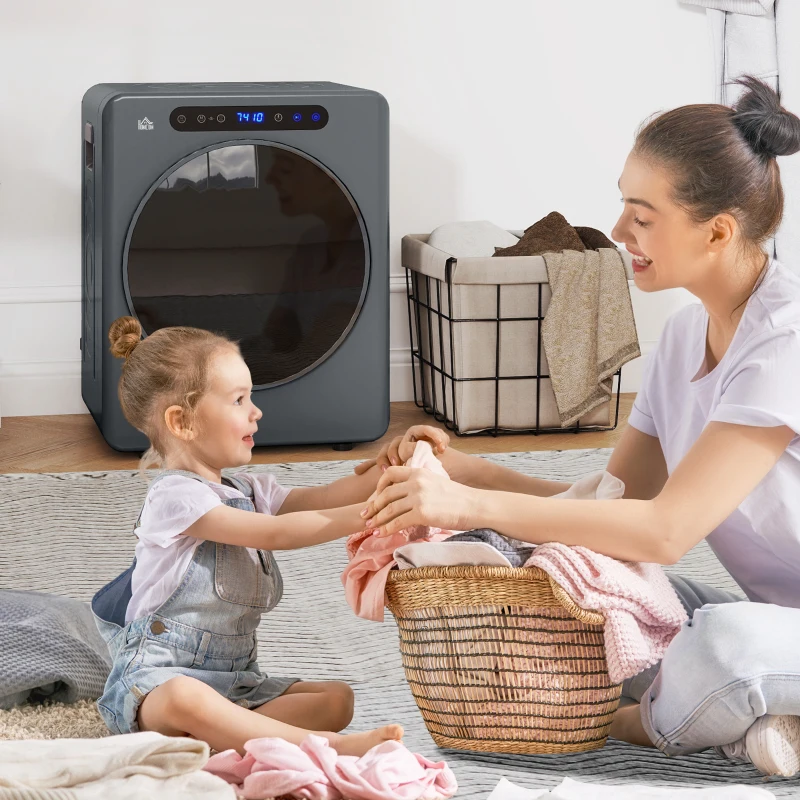 HOMCOM Wasdroger, 6 programma's, 40-60℃, 3 kg capaciteit, compact, touch-bediening, Grijs(m-8)