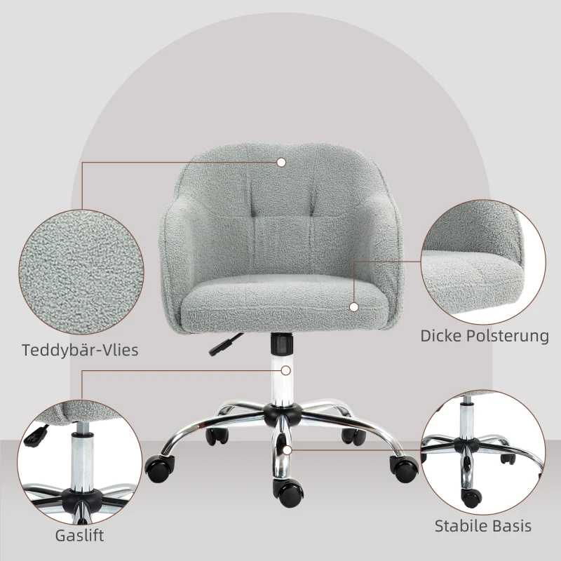 HOMCOM Homeoffice-stoel, ergonomische bureaustoel met kantelfunctie, teddysamt-look 56 x 61 x 86 cm grijs