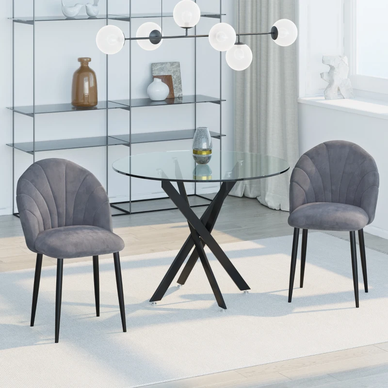 HOMCOM Eetkamerstoelen set van 2 keukenstoel bureaustoel met rugleuning fluweel metaal grijs