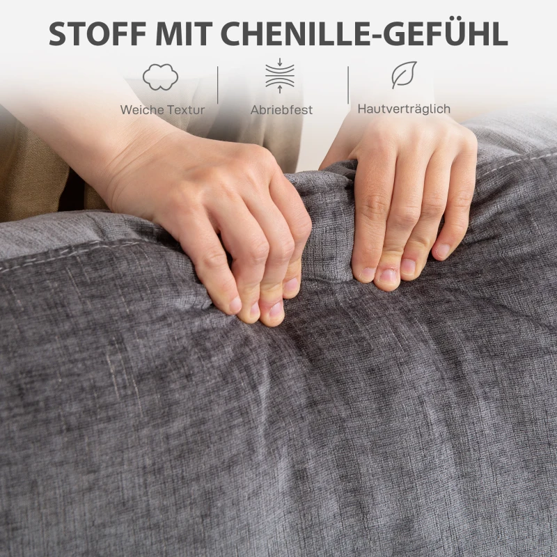 HOMCOM 3-zits Sofa, Woonkamerbank voor 3 personen, Stoffen bekleding, Stalen frame, Geplofte sofa, Grijs
