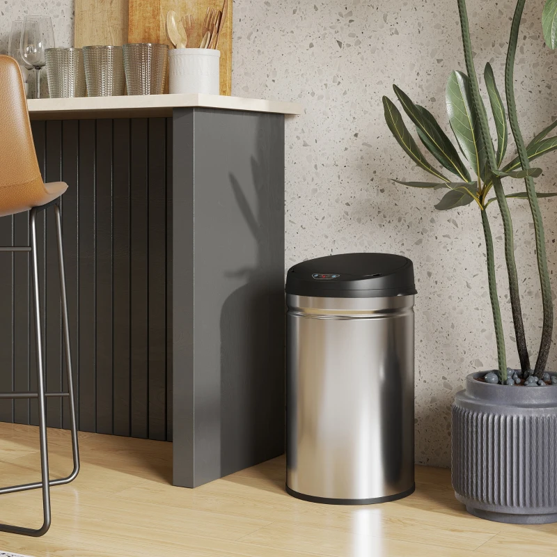 HOMCOM 30 Liter Sensor-Prullenbak met Soft-Close functie, contactloze afvalbak van roestvrij staal voor hygiënische keukens