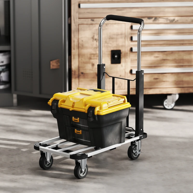 HOMCOM Opvouwbare handwagen, 150 kg draagvermogen, uitbreidbaar platform, in hoogte verstelbare handgreep, voor kratten, metaal, zwart