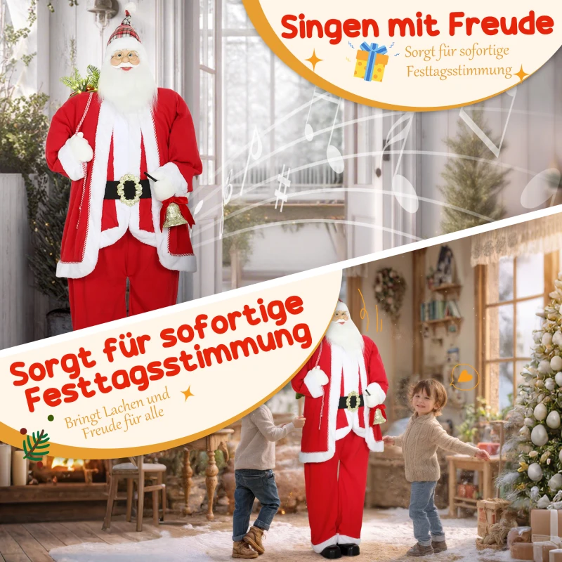HOMCOM Kerstman 1,6 m staande kerstman met geschenken en kerstglokken Soundfunktion