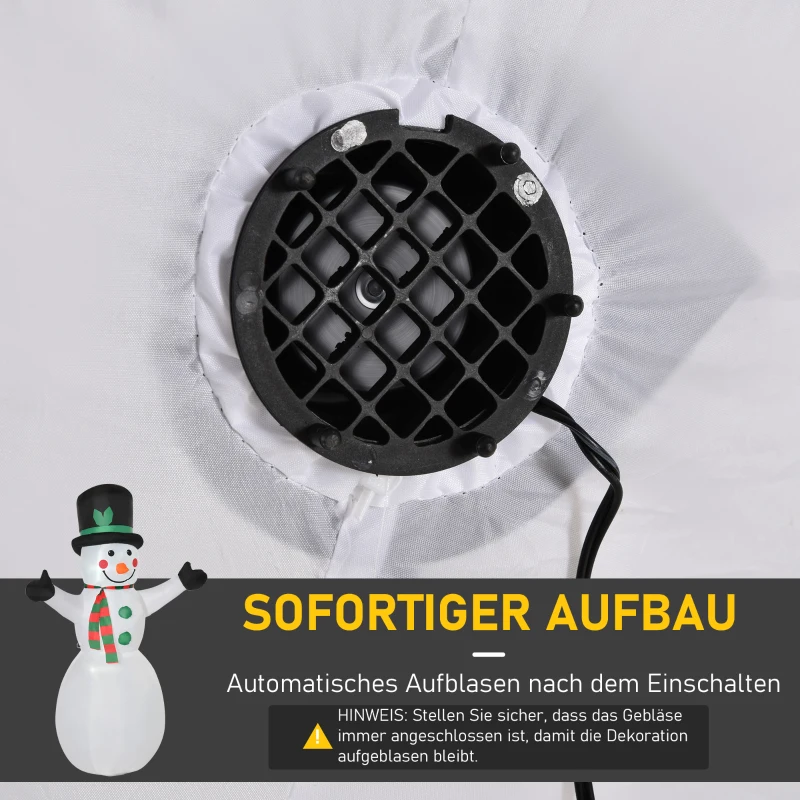 HOMCOM 1,93 m opblaasbare sneeuwpop met 2 modulelampen kerstversiering voor binnen en buiten tuin gazondecoratie feest polyester wit  130 x 72 x 193 cm