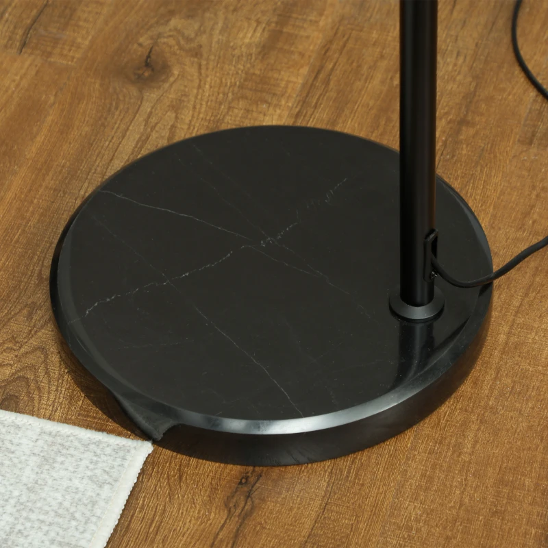 HOMCOM Staande Lamp met Henneptouw Lampenkap, In Hoogte Verstelbaar, Voetschakelaar, Metaal, Zwart