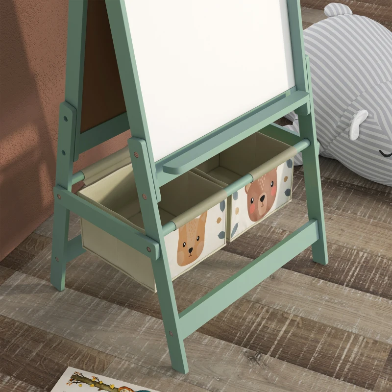 AIYAPLAY 3-in-1 Kinder Ezel met Papierrol, Krijtbord, Whiteboard, Opbergmanden, 54 x 46,5 x 93 cm, Groen(m-9)