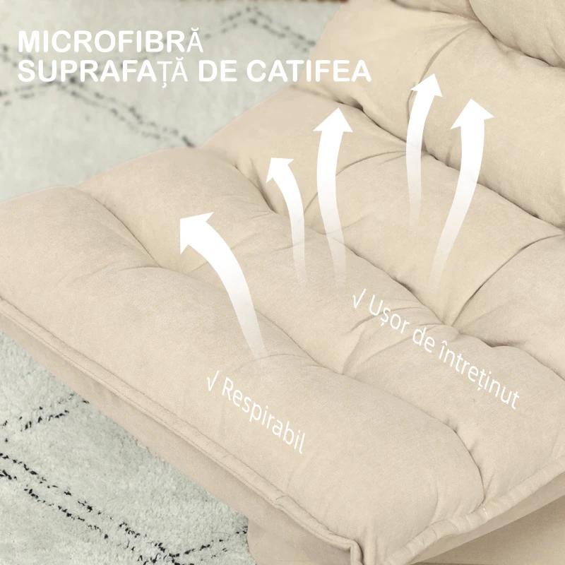 HOMCOM Fotoliu Relax Rotativ 360° cu Spătar Reglabil în 5 Poziții în Material Textil cu Aspect de In, Bej