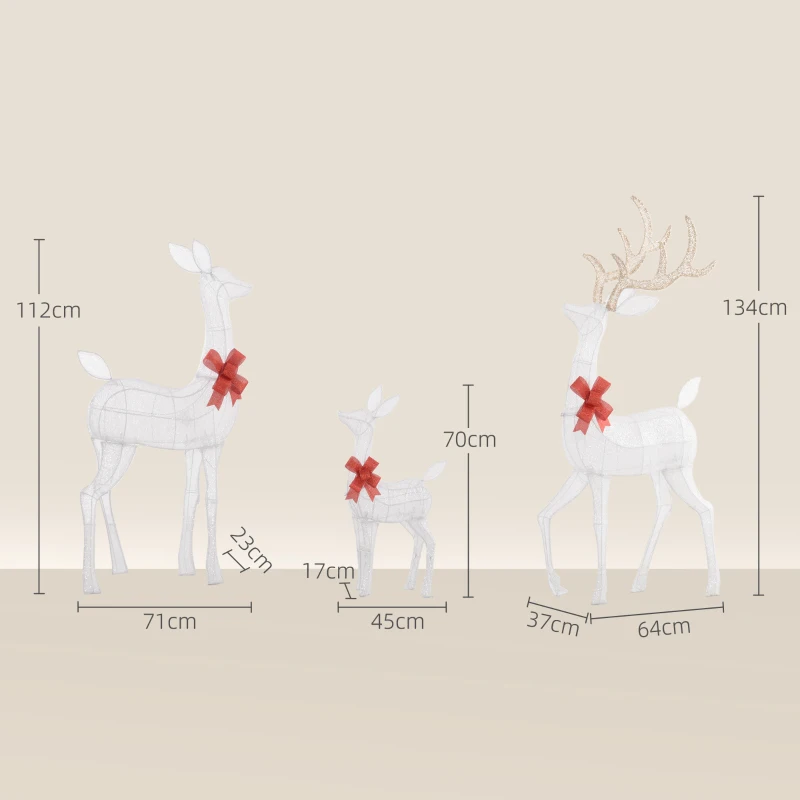 Outsunny Rendierenfamilie met rode strikken, 283 LEDs, Kerstverlichting, weerbestendig, Goud