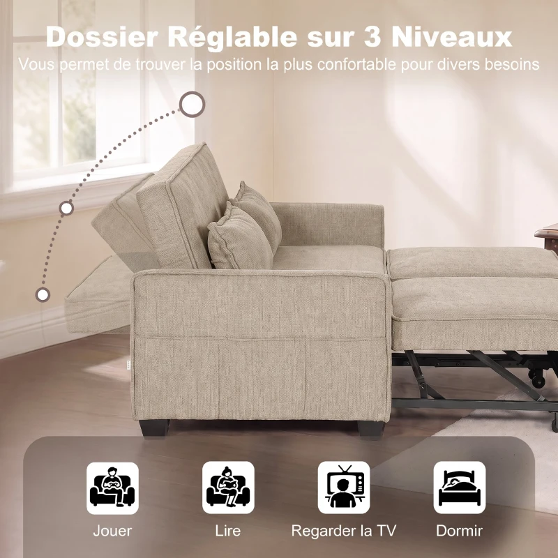 HOMCOM Canapé Convertible 2 Places 4 en 1, Canapé-Lit d'Angle en Chenille 167cm, Dossier Réglable, Assise Large, Marron