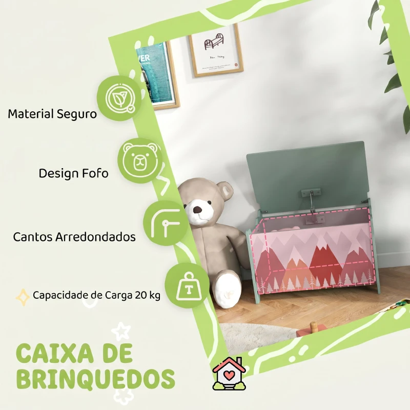 ZONEKIZ Baú de Brinquedos Organizador de Brinquedos para Crianças de 3 a 8 Anos com Estampado em Animaos 60x37x39 cm Verde