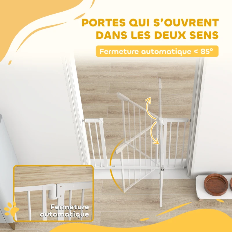 PawHut Barrière de sécurité pour chiens et bébés 76 à 102 cm avec extension fixation par pression sans perçage blanc