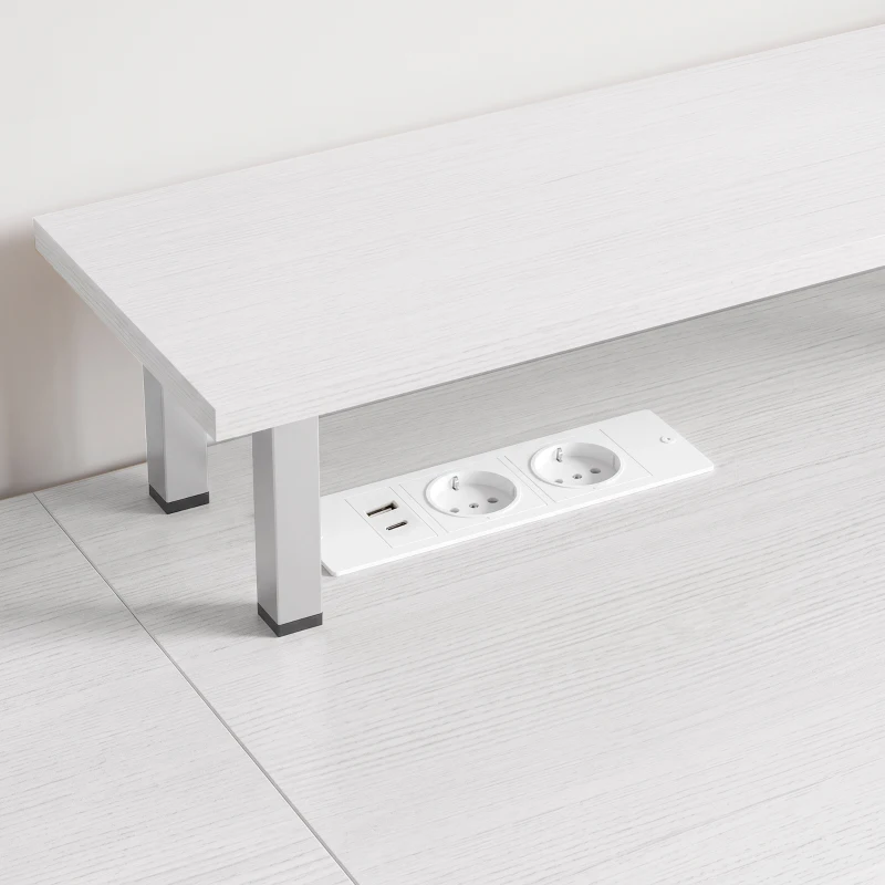 HOMCOM Mesa de Escritorio con Luces LED Cajones Tomas de Corriente Puertos USB y Soporte para Monitor 155,5x48x88,5 cm Blanco