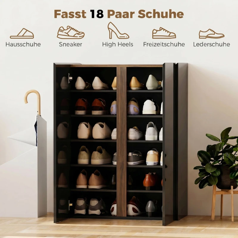 HOMCOM Schuhschrank mit leiser Sicherheitsöffnung, 6 Ebenen, grifflose Design, Hochglanz Schwarz