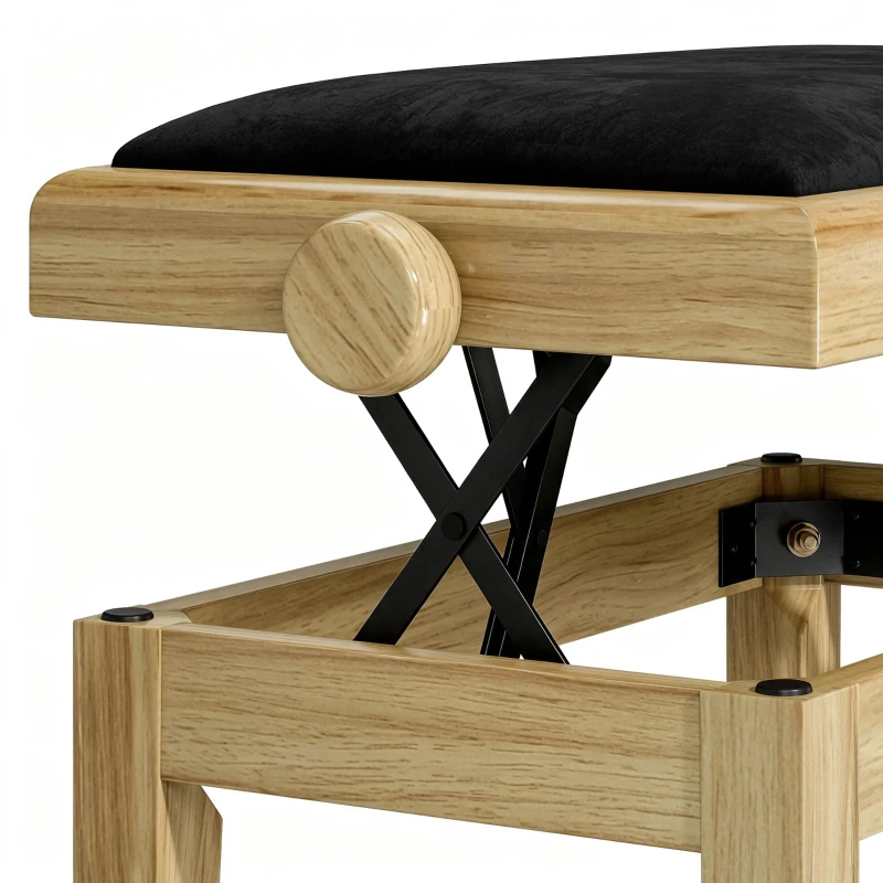 HOMCOM Banco de Piano, Banqueta de Piano Regulável em Altura 45-56 cm, Banco para Teclado, Assento Estofado em Veludo, Madeira Natural