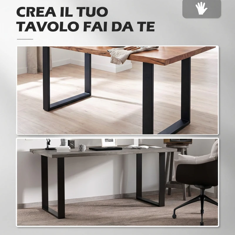 HOMCOM Set 2 Gambe per Tavolo Rettangolari Stile Industriale in Acciaio, Capacità 60 kg, 60x8x72 cm, Nero