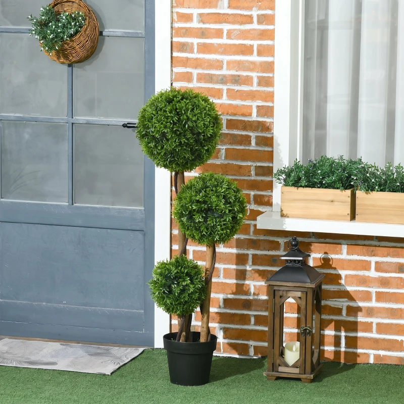 HOMCOM Plantă Artificială de Buxus cu 3 Ffere și Frunze de Bambus