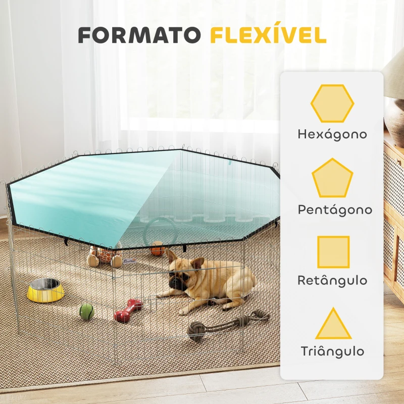PawHut Parque para Cães de 8 Painéis com Cobertura 155x155x60 cm Cercado Metálico para Cachorros Design Personalizável Porta Verde