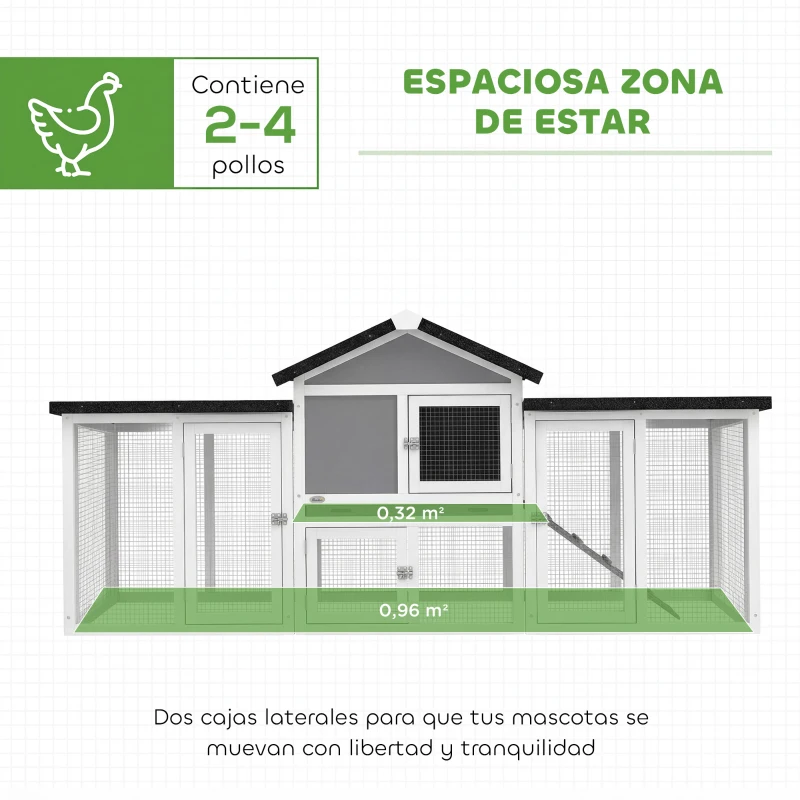 PawHut Gallinero para Exterior Grande de Madera 204x85x93 cm con Caja de Anidación Corral Bandeja Extraíble y Percha Gris