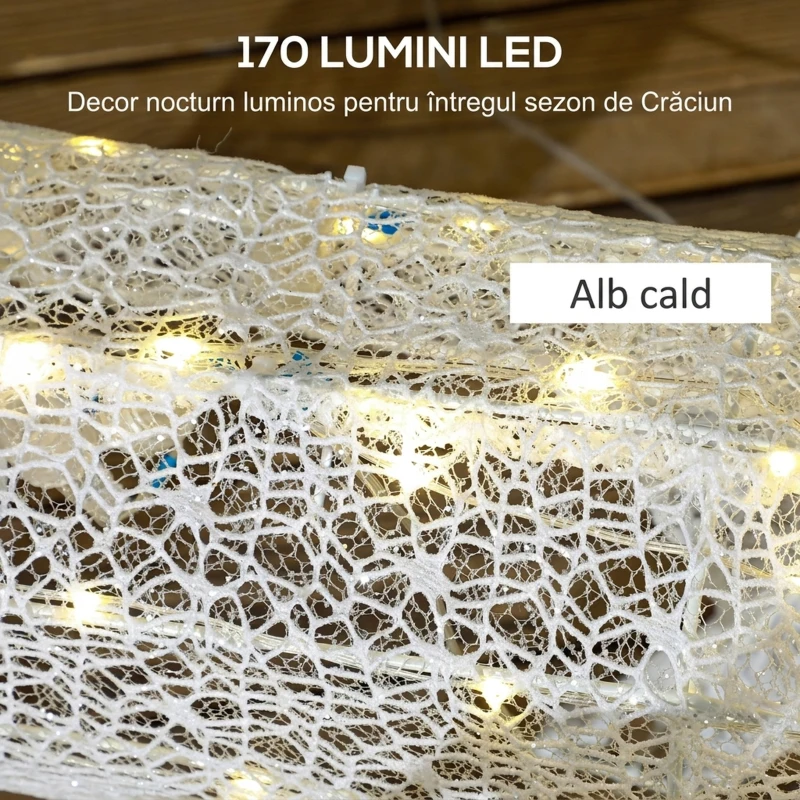 Outsunny Ren de Crăciun Iluminat Con Slitta Con 170 Led, Alb E Roșu