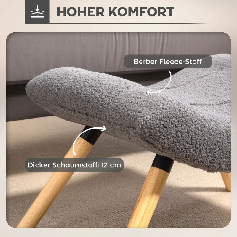 HOMCOM Moderne Voetbank met Fleece-bekleding en Houten poten, Gepolsterd, Voor Woonkamer, Slaapkamer, Hal, Donkergrijs