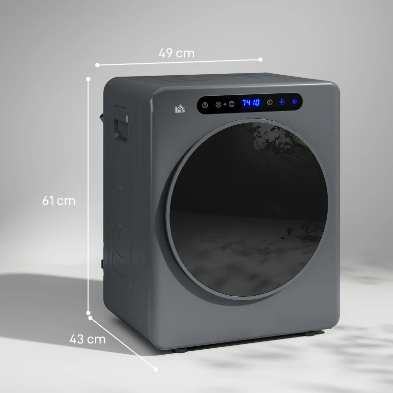 HOMCOM Wasdroger, 6 programma's, 40-60℃, 3 kg capaciteit, compact, touch-bediening, Grijs(m-3)