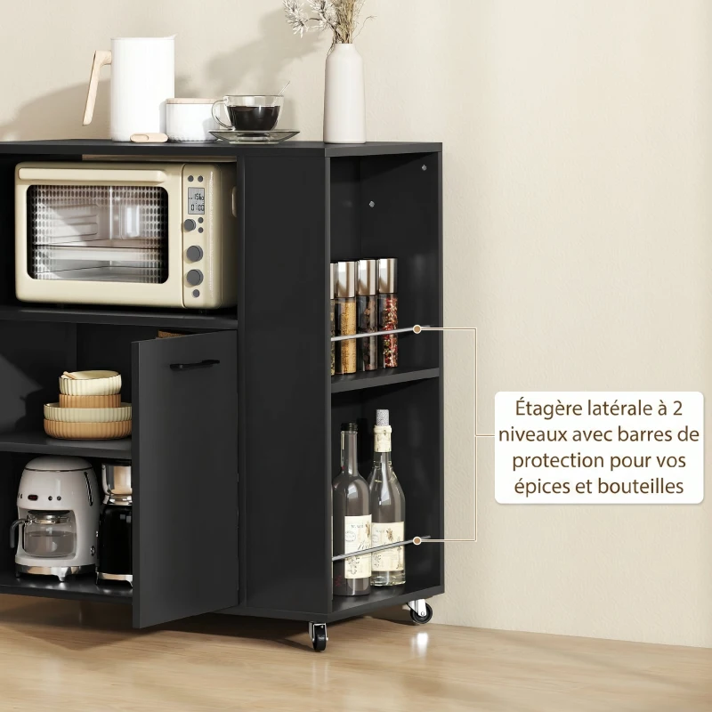 HOMCOM Desserte de cuisine à roulettes, Îlot central cuisine avec plan de travail et étagère réglable, 75x40x80,5cm, noir