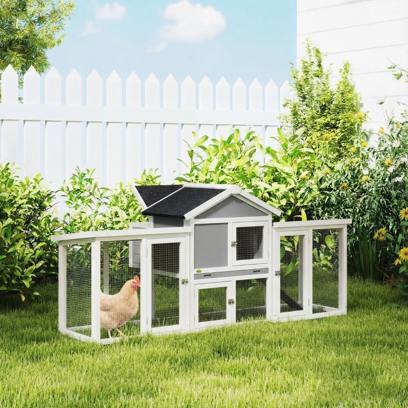 PawHut Gallinero para Exterior Grande de Madera 204x85x93 cm con Caja de Anidación Corral Bandeja Extraíble y Percha Gris