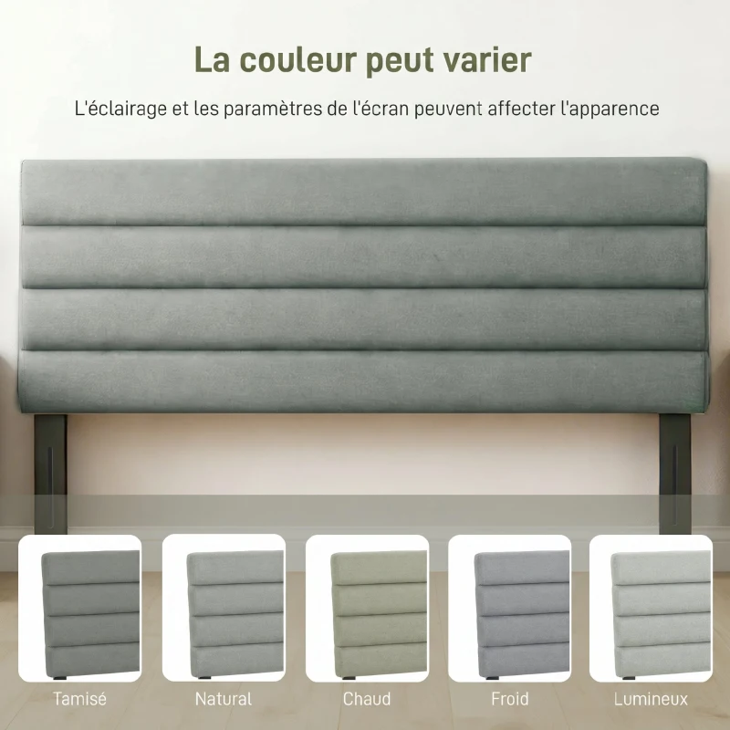 HOMCOM Tête de Lit Capitonnée, Hauteur Ajustable en 3 Niveaux avec Pieds en Métal pour Chambre, 140 x 10 x 106/116/126 cm, Gris
