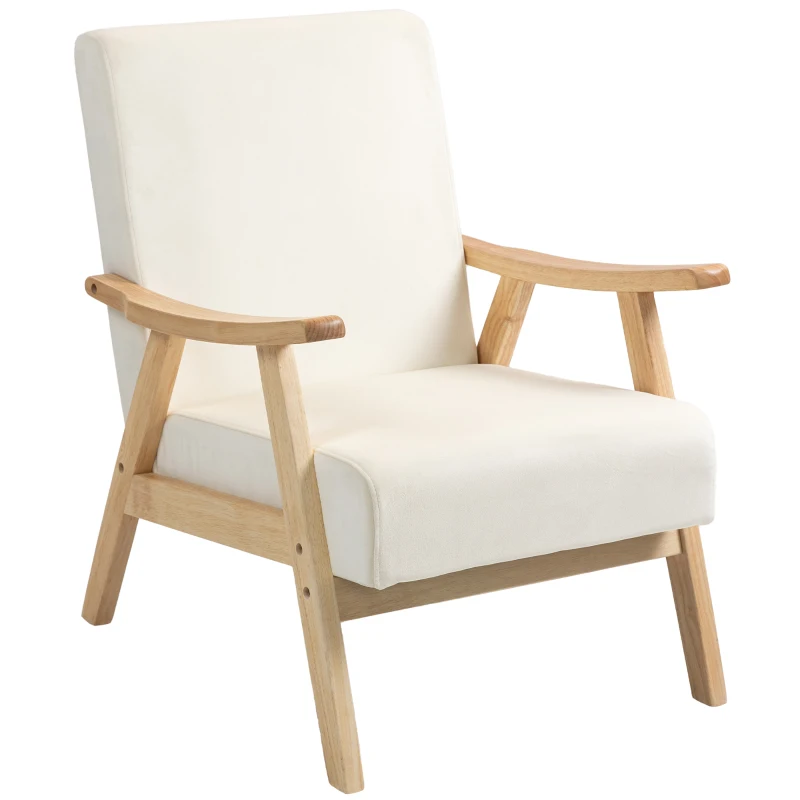 HOMCOM Gestoffeerde Stoel, Schuimvulling, Rubberhouten Frame, Crèmewit