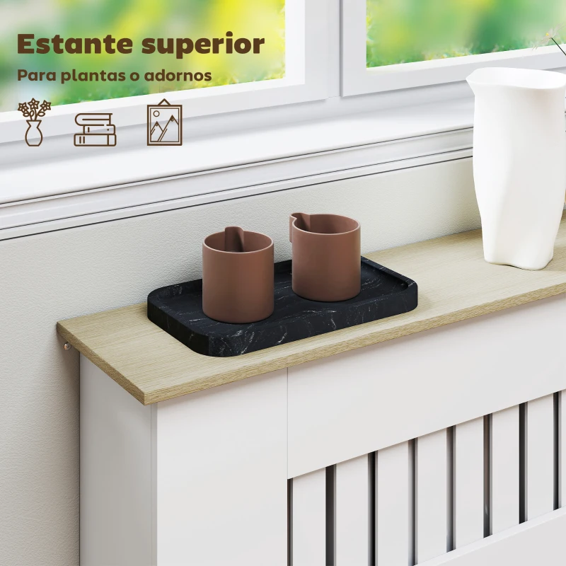 HOMCOM Cubre Radiadores 78x19x81 cm Cubierta para Radiador Diseño Moderno de Listones y Nido de Abeja Blanco