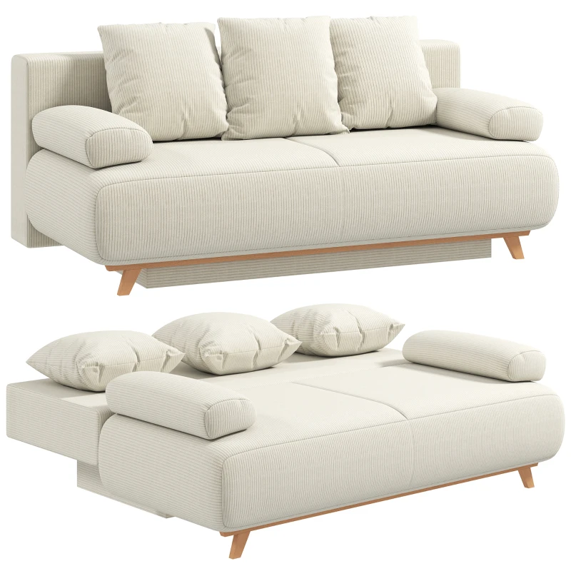 HOMCOM Schlafsofa mit verstellbarer Rückenlehne, Bettfunktion, verstecktem Stauraum und Cordbezug, Beige