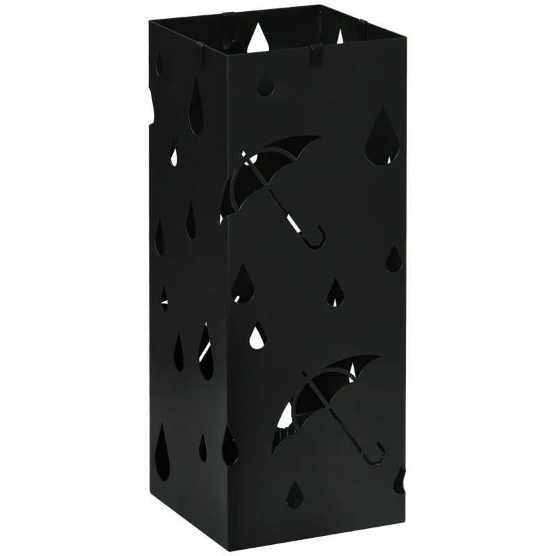 HOMCOM Paraplubak, 4 Haken, Lekbak, Staal, Zwart