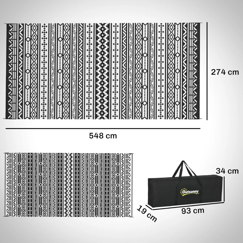 Outsunny Outdoor Teppich robuster Wetterfest Outdoorteppich, Carpet mit Boho-Style, Outdoor-Teppich für Wohnzimmer Balkon