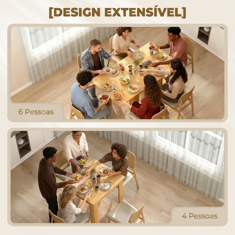 HOMCOM, Masă de Dining Extensibilă, Pentru 4-6 Persoane, din Lemn și Oțel, 140x80x77,5 cm, Culoare Lemn