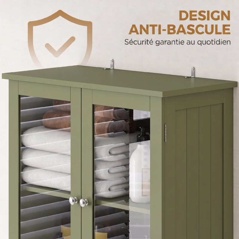 HOMCOM Meuble haut de rangement, armoire avec portes vitrées et étagères réglables pour salle de bain, cuisine, salon, vert