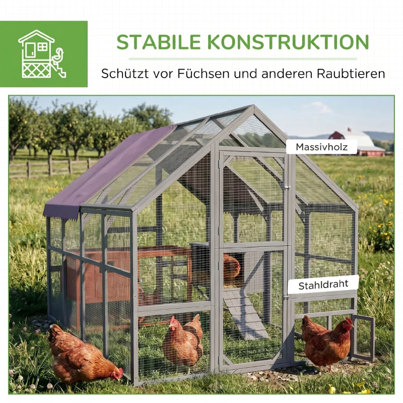 PawHut Hühnerstall Hühnerhaus Hühnerhütte, begehbar, wetterbeständig, 280 x 185,5 x 188 cm, Grau