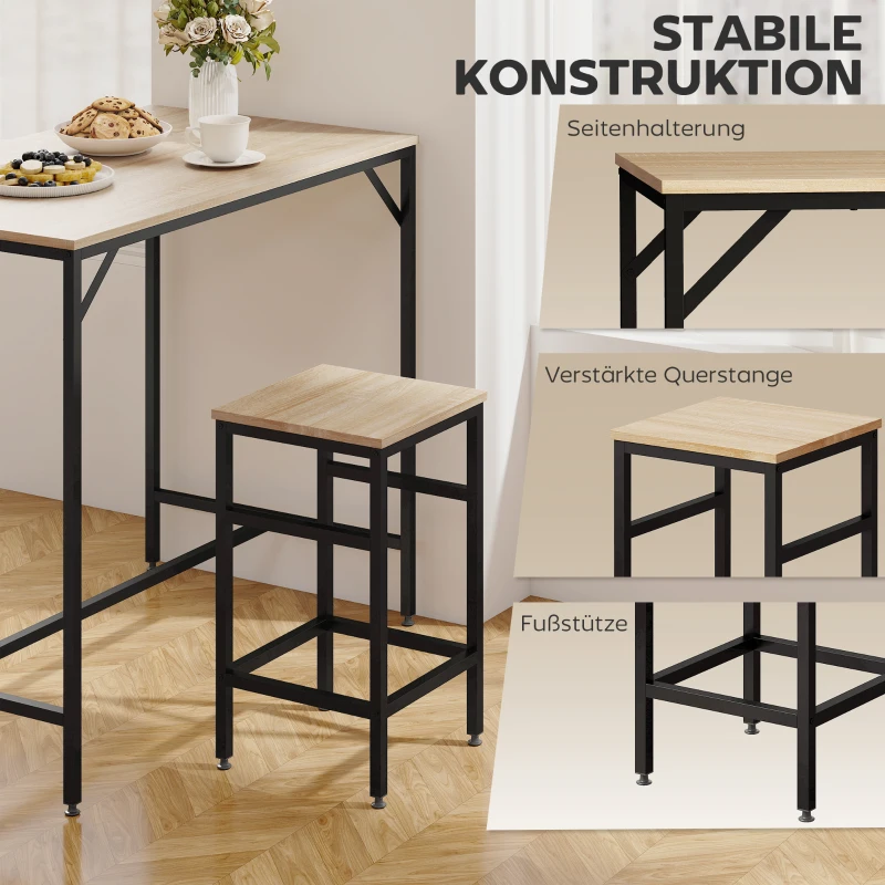 HOMCOM Bartafel-Set Bartafel met 4 Barkrukken 5-delig Tafelset Staal Eiken