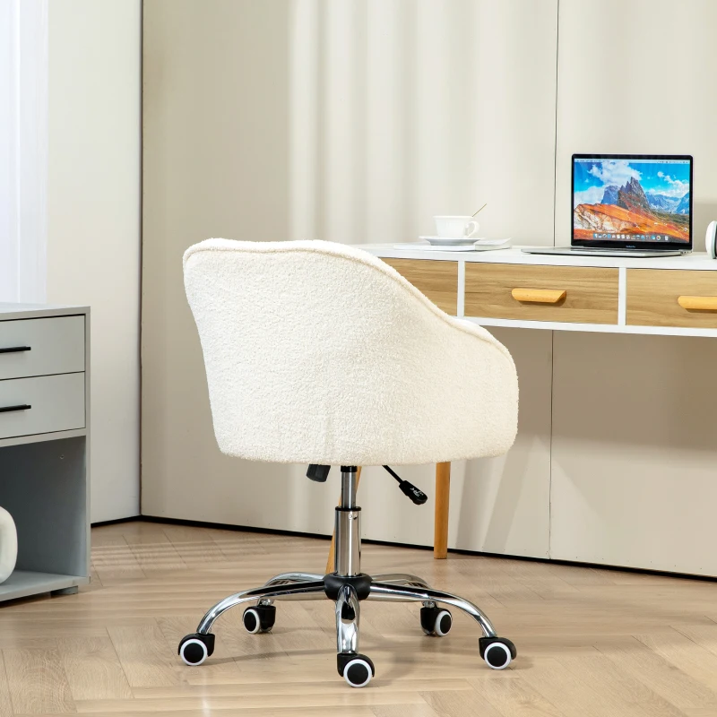 HOMCOM Homeoffice Stoel, Ergonomische Bureaustoel met Wippfunctie, Teddy-Velours 56 x 61 x 86 cm Cremewit(m-8)