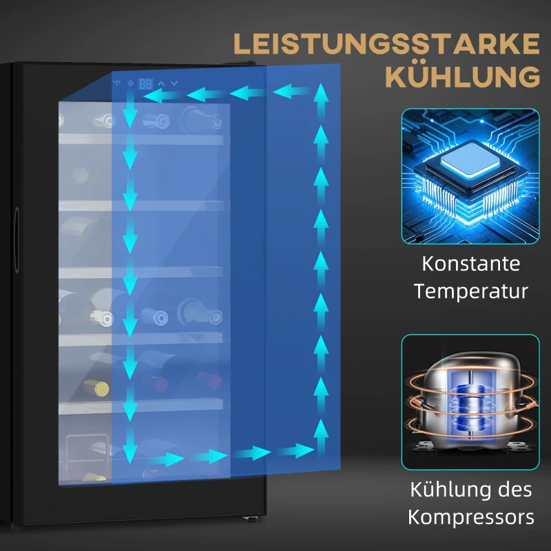 HOMCOM Wijnkoelkast voor 24 flessen, instelbare temperatuur van 5 tot 20° C, LED-verlichting, zwart, 43 x 45 x 75 cm