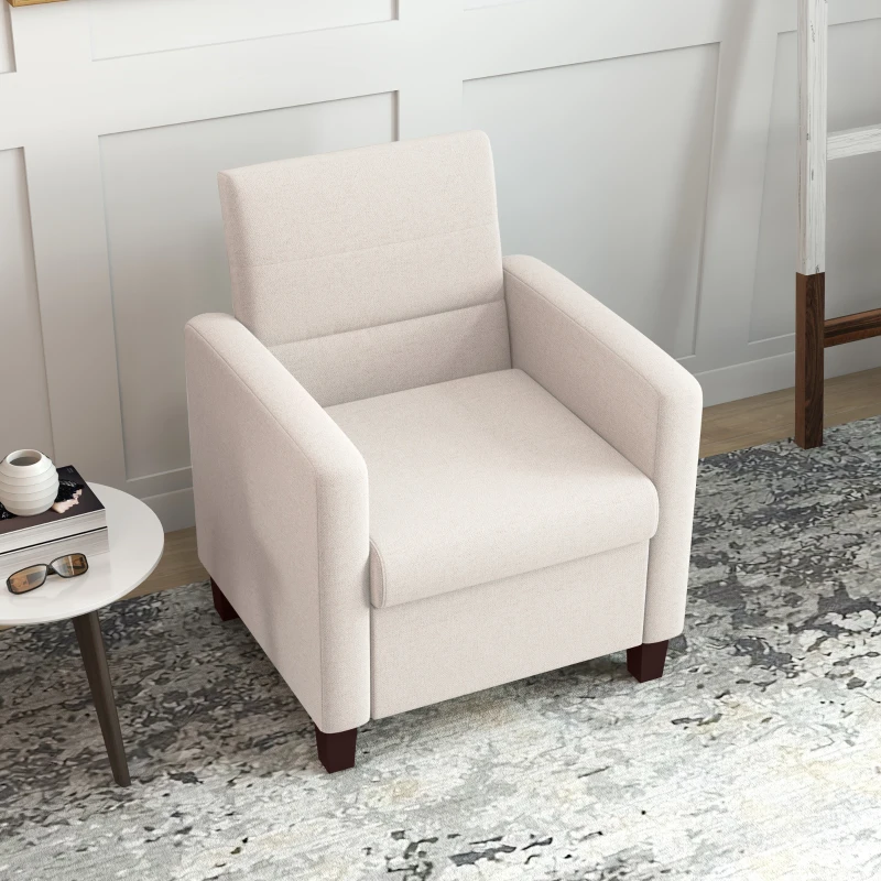 HOMCOM Polsterfauteuil in Linnenlook, Schuim, Zitkussen, Houten Frame, Crème