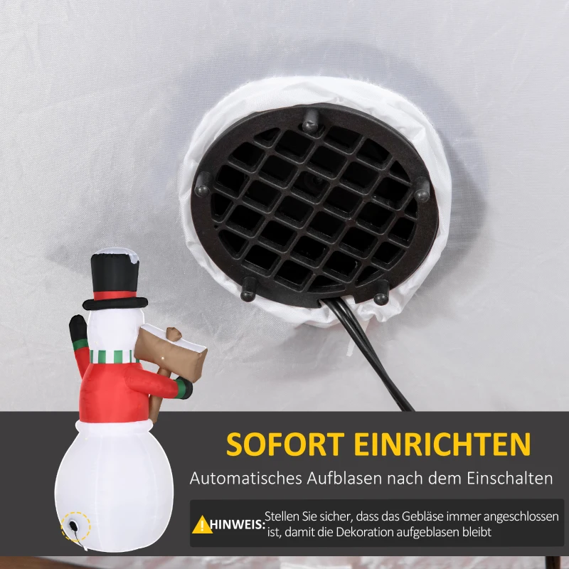 Outsunny Opblaasbare sneeuwpop van 180 cm met kerstversiering met bord en led-verlichting