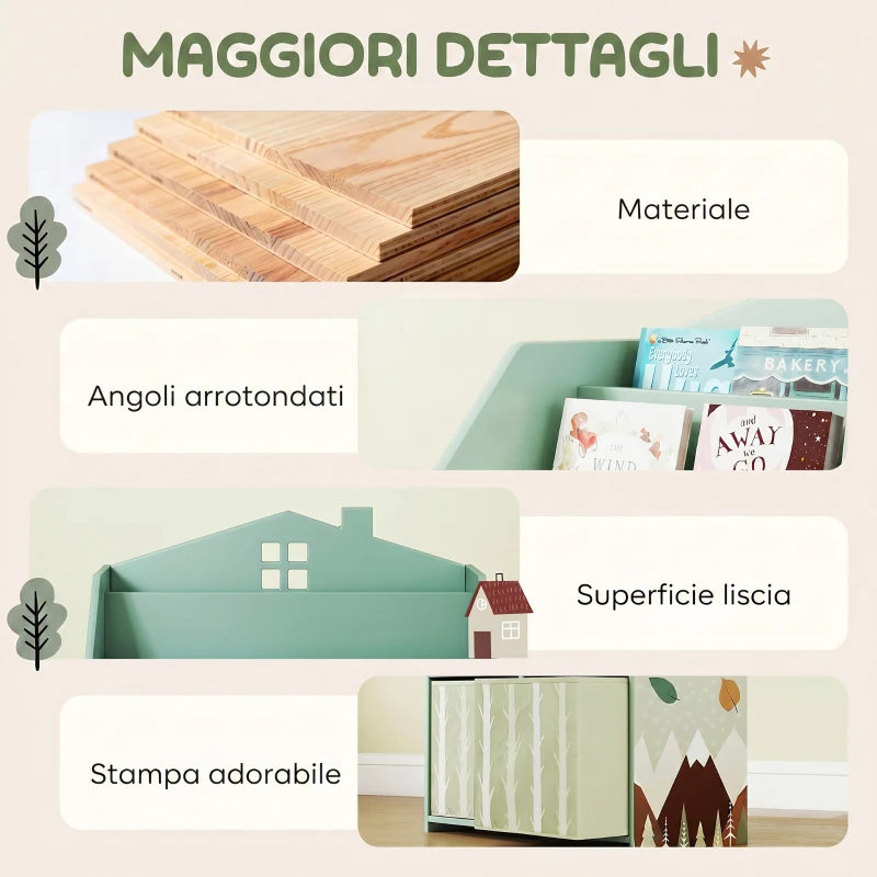 AIYAPLAY Estantería Infantil para Juguetes con Cajones de Tela Estantes Abiertos Diseño de Ositos Organizador de Juguetes Verde