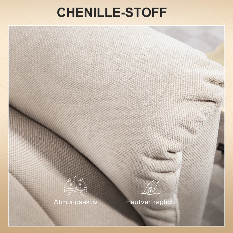 HOMCOM Powerlift Stoel, Massagstoel met Verwarmingsfunctie, Gepolsterde Stoel met Voetsteun, Zijvak, Stoffen Bekleding, Beige