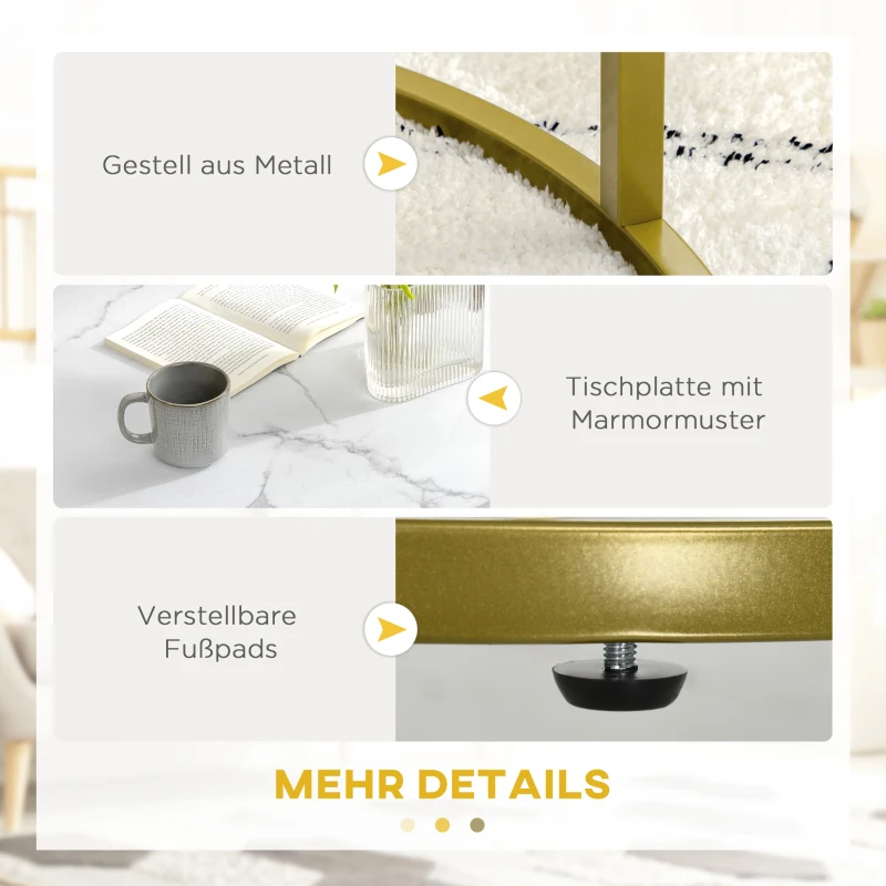 HOMCOM Bijzettafel set, 2 delige tafelset, Ø74 & Ø59 cm, Marmerlook, Frame in goud