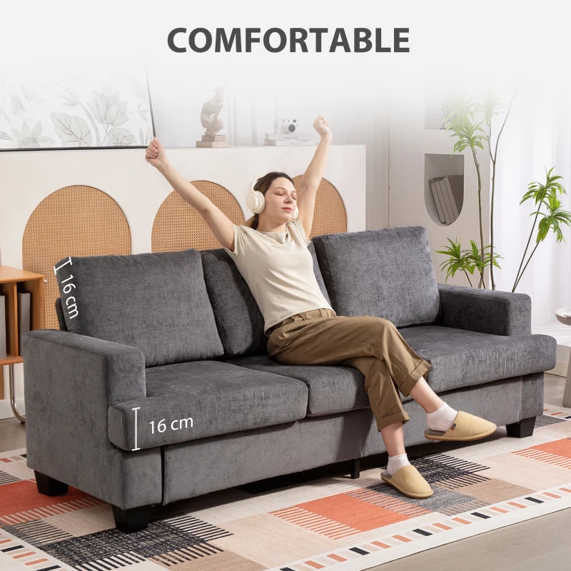HOMCOM 3-zits Sofa, Woonkamerbank voor 3 personen, Stoffen bekleding, Stalen frame, Geplofte sofa, Grijs