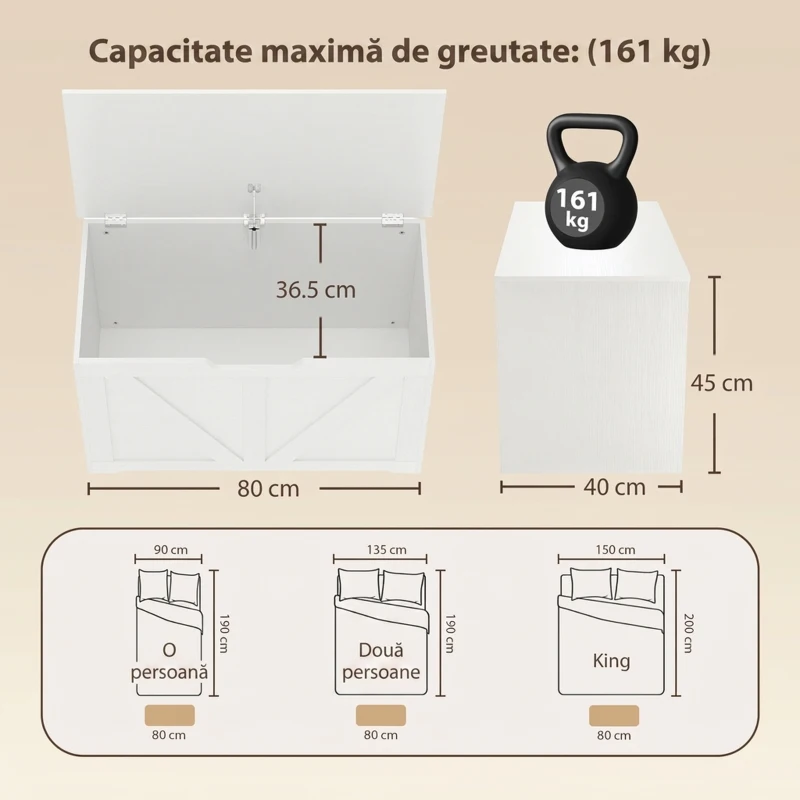 HOMCOM Comodă cu Capacitate de Încărcare de 136 kg, 80x40x45cm, Alb