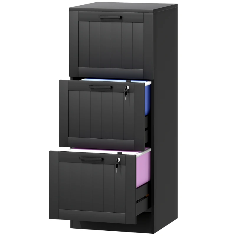 HOMCOM Mueble Archivador con 3 Cajones Cajonera para Escritorio con Cerraduras Carpetas para A4 y Carta 40x40x101 cm Negro