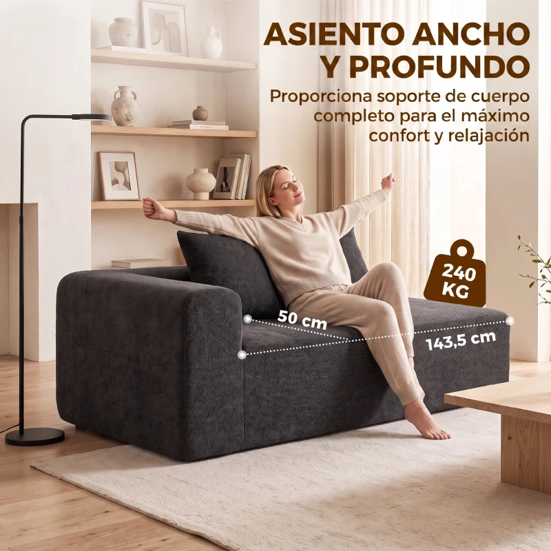 HOMCOM Sofá de 2 Plazas de Chenilla con 2 Almohadas Asiento con Muelles No Requiere Montaje 71,5x91,5x83 cm Gris Oscuro