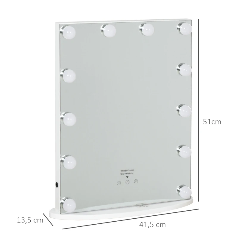 HOMCOM Hollywood spiegel met verlichting make-up spiegel voor make-uptafel met 12 LED's